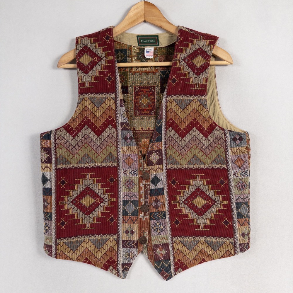 Willowbend Vest Womens Medium Tapestry Southwestern Aztec Button Front USA Made